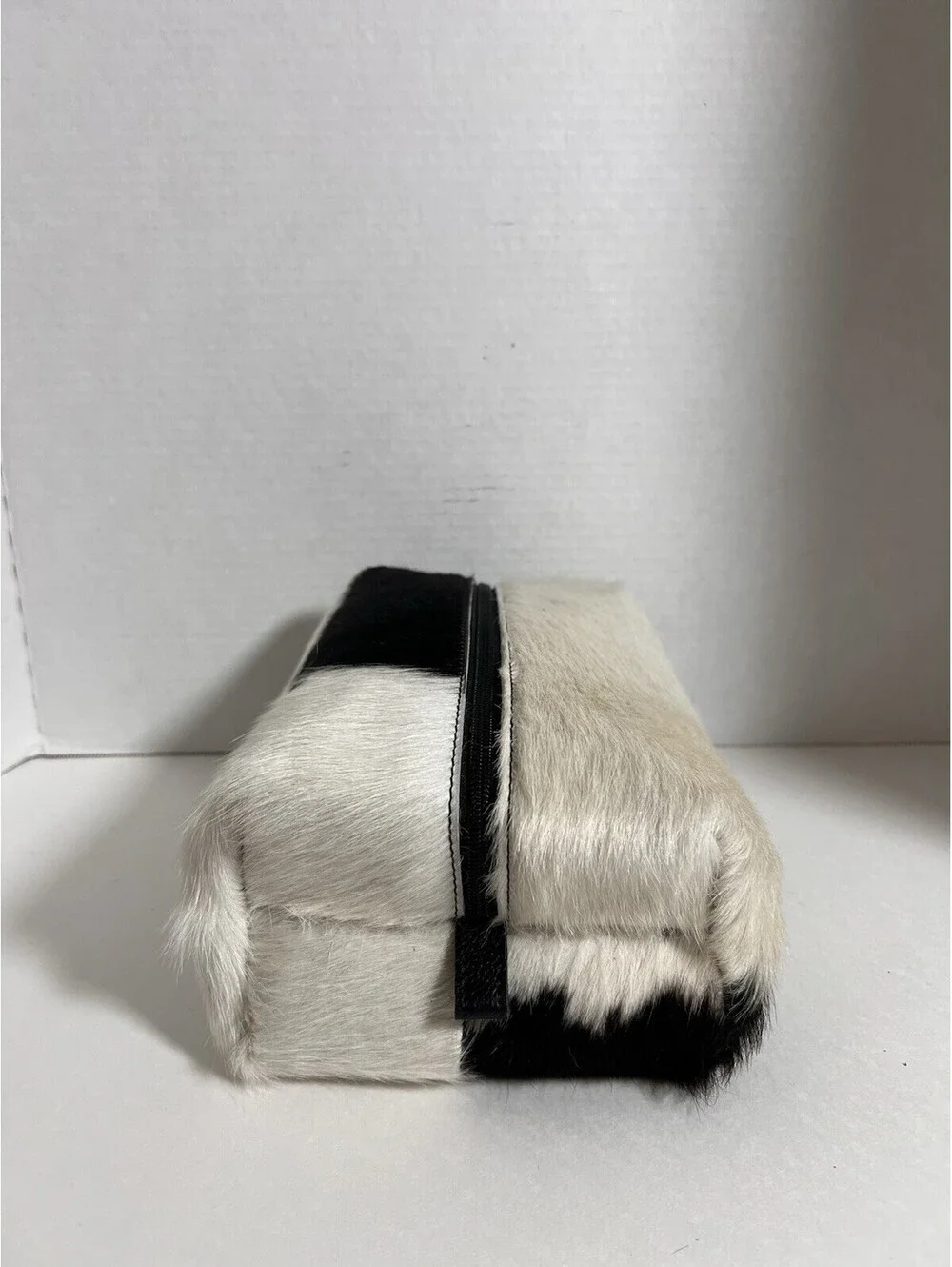 BAALAY Genuine Cowhide Hair-On-Hide Travel Bag/Cosmetic Case 9” W Black
